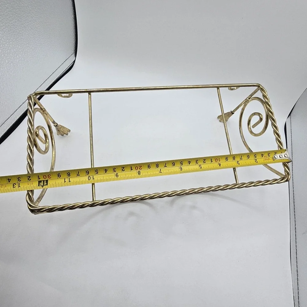 Vintage Brass Wall Shelf Twisted Metal Hollywood Regency tassels MISSING GLASS!